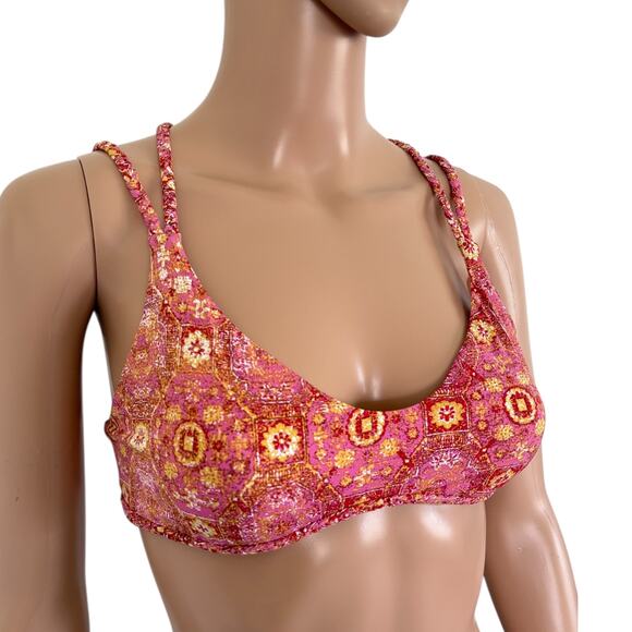 Frankies Bikinis Kaia Top Isla Pink Mosaic Print Strappy Back Bikini Top L NWT - Picture 2 of 7